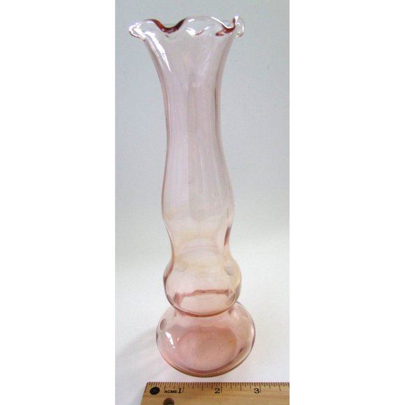 Vintage Pink Depression Art Glass Etched - Stretched Pedestal 8.25" H Bud Vase - Picture 15 of 15